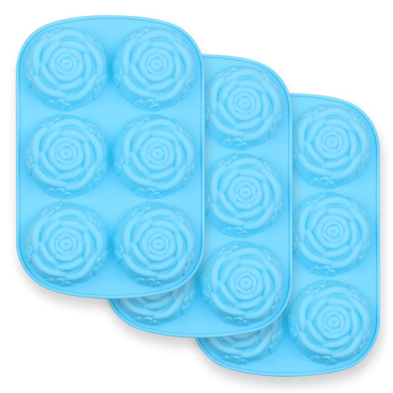 homEdge 6-Cavity Silicone Flowers Shaped Mold, Set of 3PCS Non Stick Silicone Jumbo Rose Mold for Candy Chocolate Jelly, Ice Cube â€“ Roses - Image 1